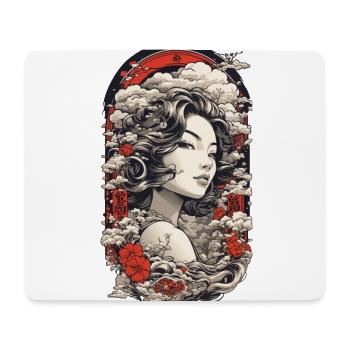 Vintage Ukiyo-e Asiatische Schönheit mit Kanji - Mousepad (Querformat) - Weiß - Vorne