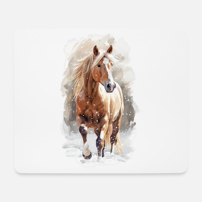 Pferd im Schnee - Mousepad (Querformat) - Weiß
