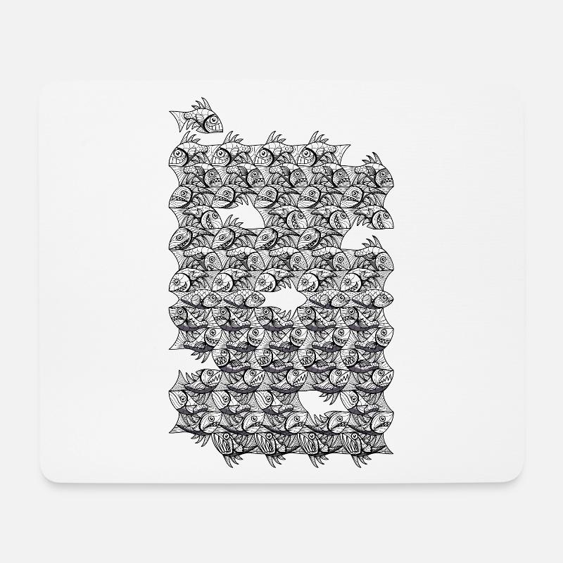 Poisson monochrome répété - Tapis de souris (format paysage) - blanc