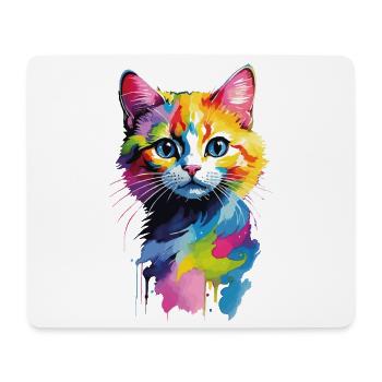 Bunter Wasserfarben-Katzenkopf - Mousepad (Querformat) - Weiß - Vorne