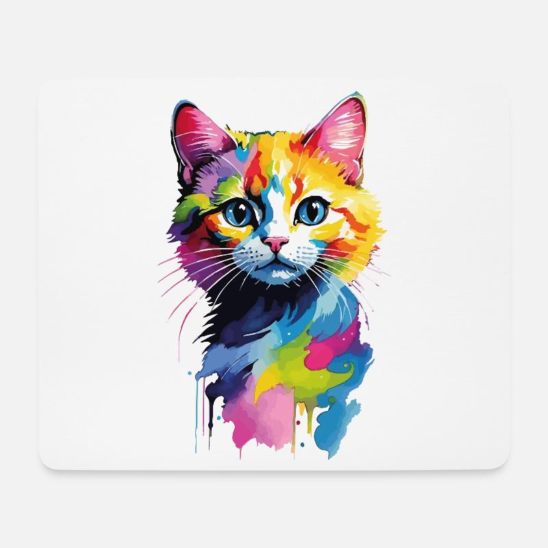 Bunter Wasserfarben-Katzenkopf - Mousepad (Querformat) - Weiß