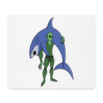 Alien Diver with Shark Funny Sci-Fi - Mouse Pad (horizontal) - white - Front