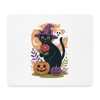 Halloween Katarte mit Hexenhut und Kürbissen - Mousepad (Querformat) - Weiß - Vorne
