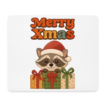 Raton laveur de Noël avec cadeaux - Tapis de souris (format paysage) - blanc - Devant