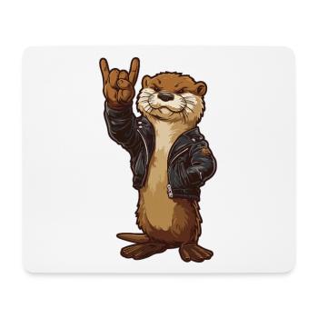 Rock Otter – Loutre cool dans le style motard - Tapis de souris (format paysage) - blanc - Devant