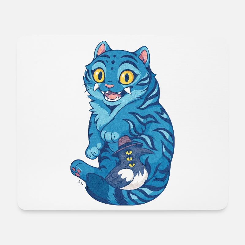 Blauer Tiger mit kleinem Vogelzauber - K-Pop Demon - Mousepad (Querformat) - Weiß