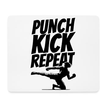 Kickboxer Grafik mit Punch Kick Repeat Text - Mousepad (Querformat) - Weiß - Vorne