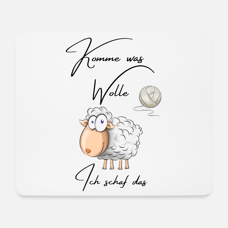 Lustiges Schaf mit Wolle – Cute Comic Tier - Mousepad (Querformat) - Weiß