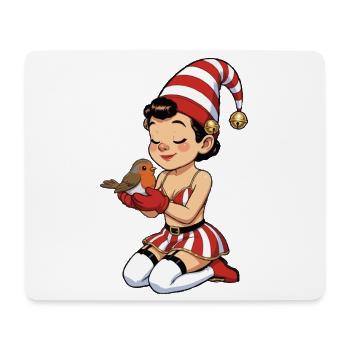 Gnome girl with robin - Mouse Pad (horizontal) - white - Front