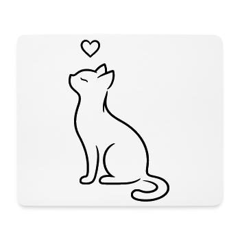 Elegant Sitting Cat with Heart | Minimal Love Art - Mouse Pad (horizontal) - white - Front
