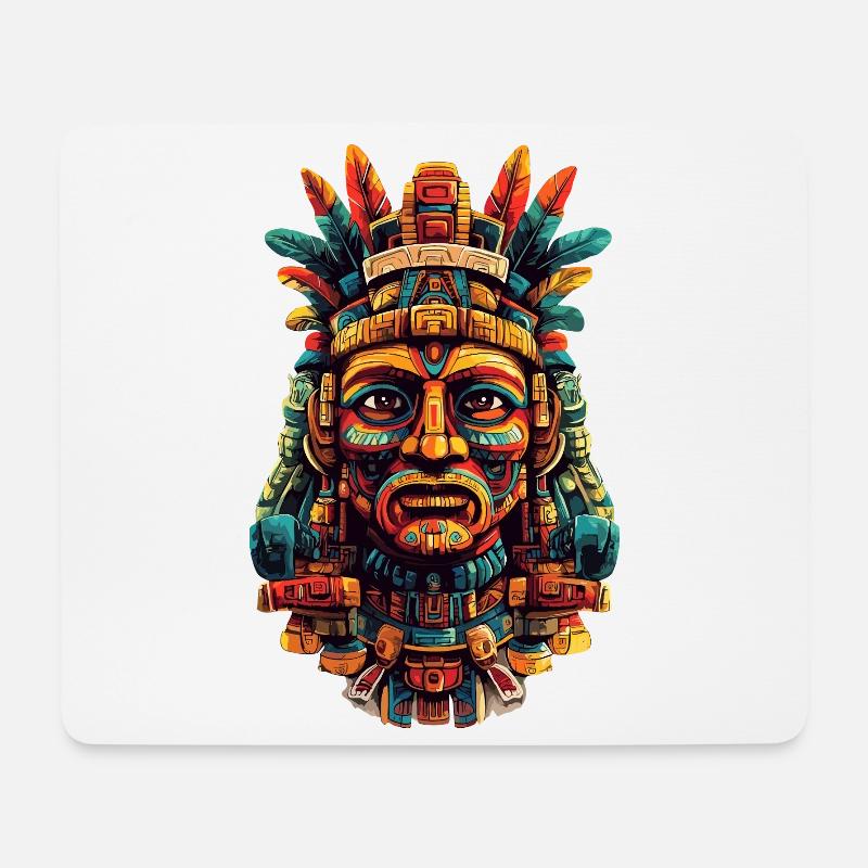 Masque de plume aztèque - Tapis de souris (format paysage) - blanc