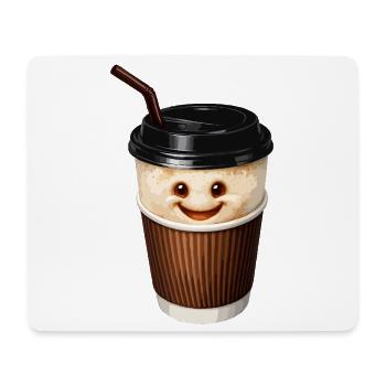 Tasse de café souriante avec paille - Tapis de souris (format paysage) - blanc - Devant
