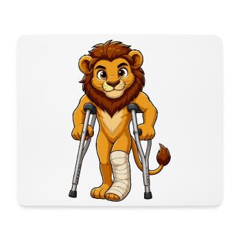 Kämpferlöwe mit Krücken - Mousepad (Querformat) - Weiß - Vorne