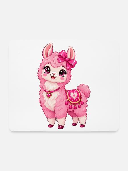 Kawaii Pink Llama mit Herz - Mousepad (Querformat) - Weiß