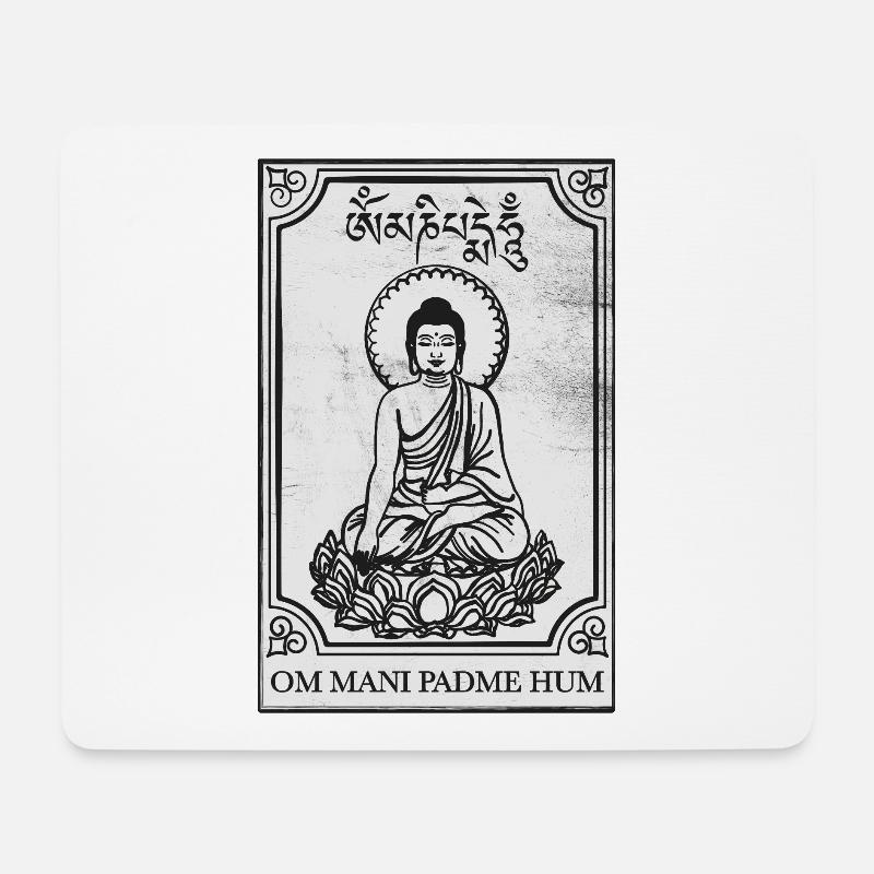 Buddha Retro, Om Mani Padme Hum. Mantra Spruch. - Mousepad (Querformat) - Weiß