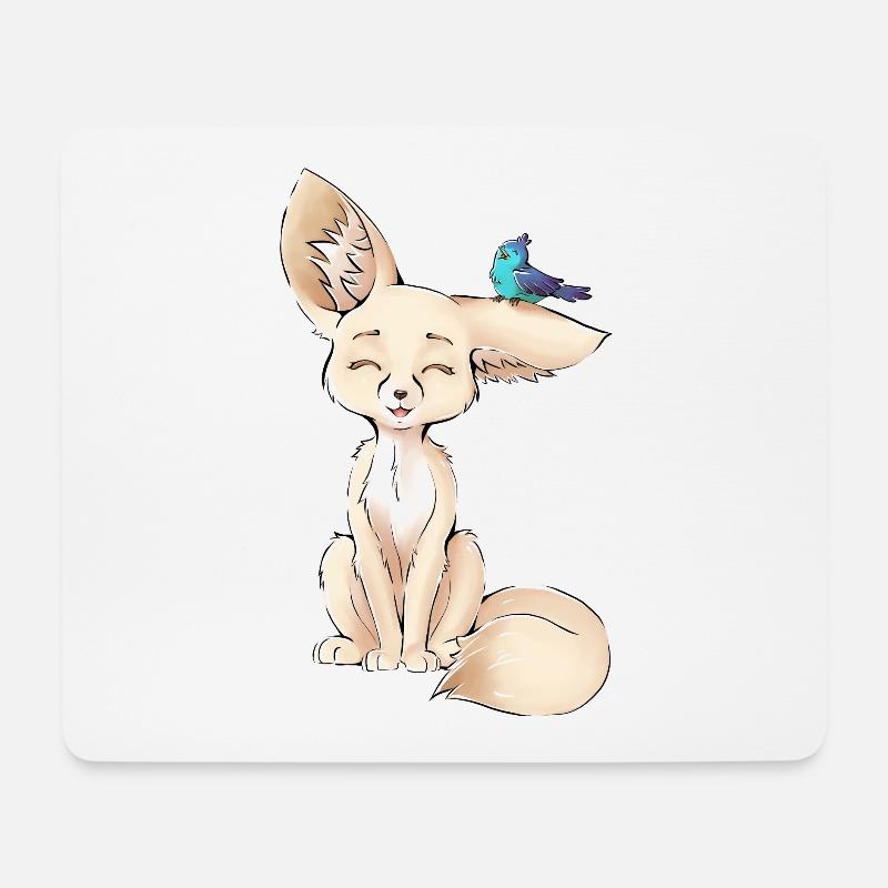 Wüstenfuchs | Fennek und Vogel | Fuchs - Mousepad (Querformat) - Weiß