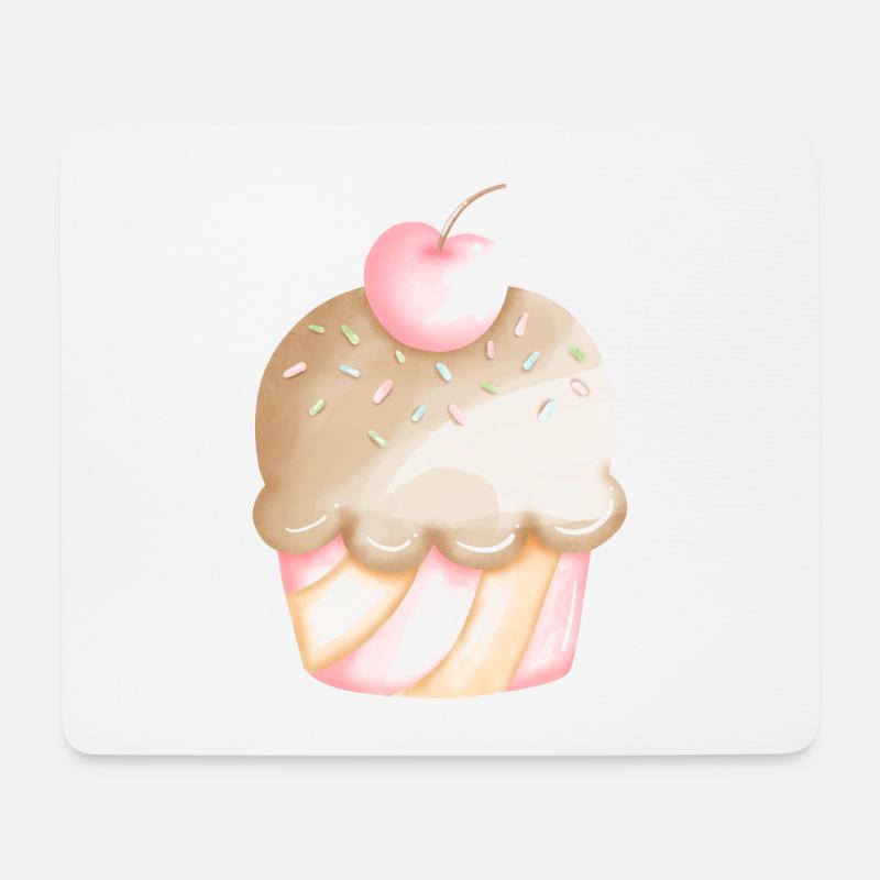 Törtchen Kirsche Zuckerguss Süß Dessert Shirt - Mousepad (Querformat) - Weiß