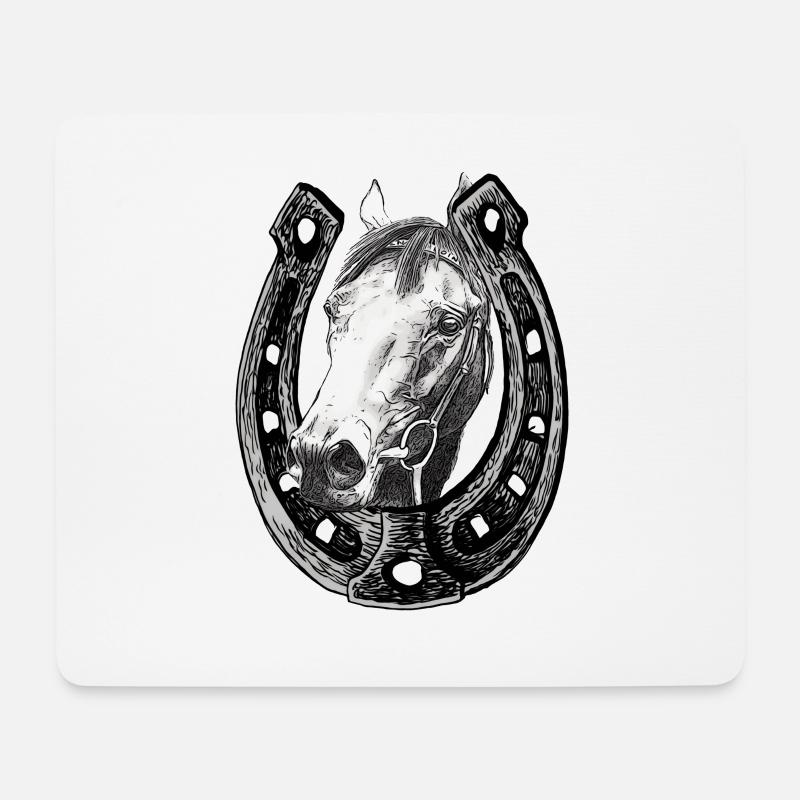 Pferd schaut durch ein Hufeisen - Mousepad (Querformat) - Weiß