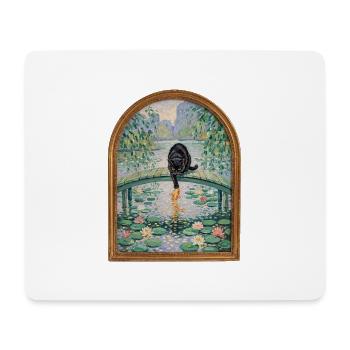 Schwarzer Kater angelt Koi im Seerosenteich - Mousepad (Querformat) - Weiß - Vorne