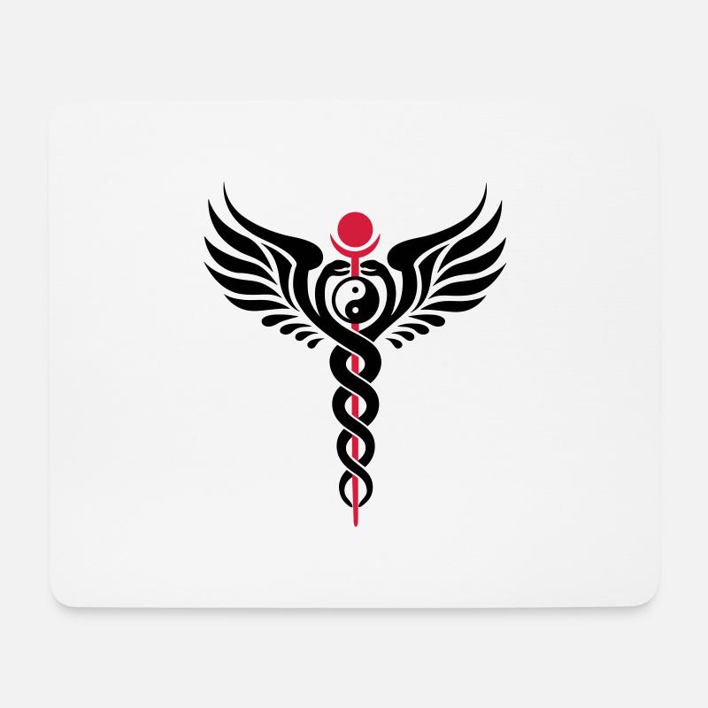 Caduceus, Yin Yang, Schlange, Flügel, Hermetik - Mousepad (Querformat) - Weiß