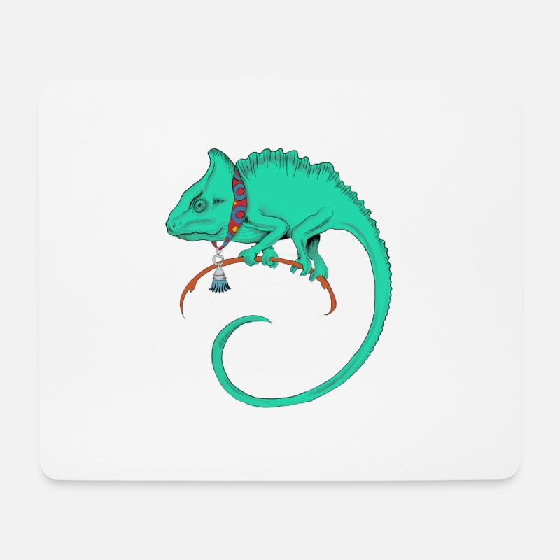A beautiful drawn green chameleon - Mouse Pad (horizontal) - white