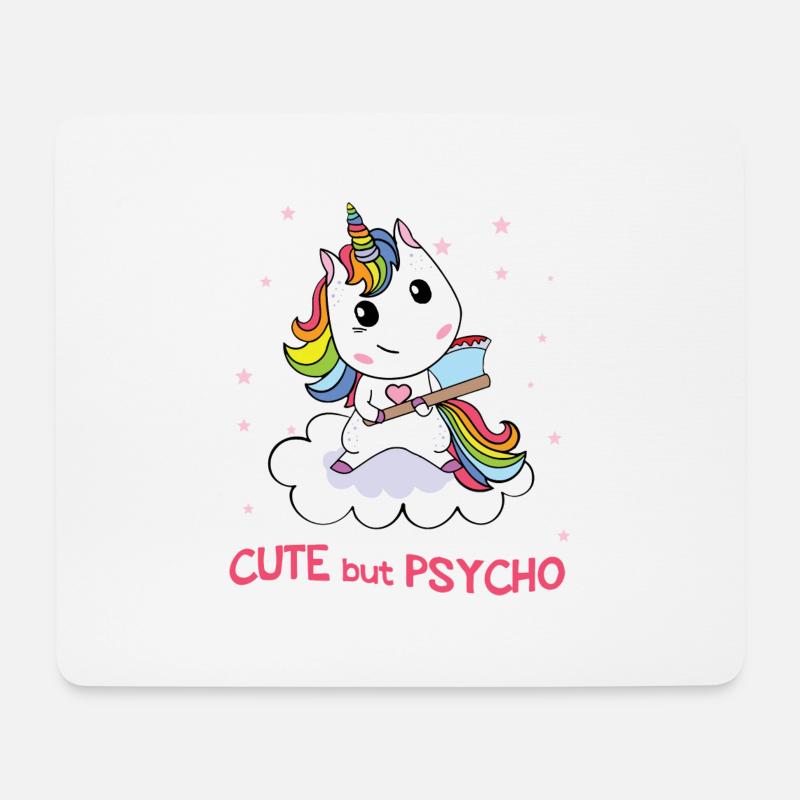Cute but Psycho Einhorn - Mousepad (Querformat) - Weiß