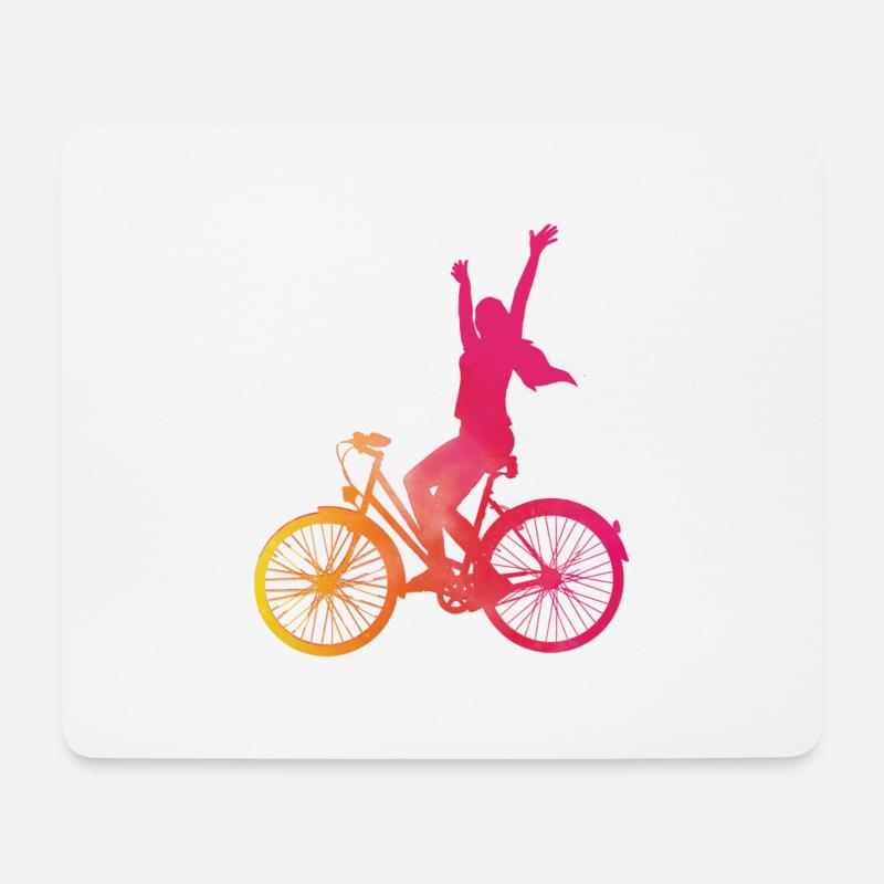 Frau in Pink auf dem Fahrrad - Mousepad (Querformat) - Weiß
