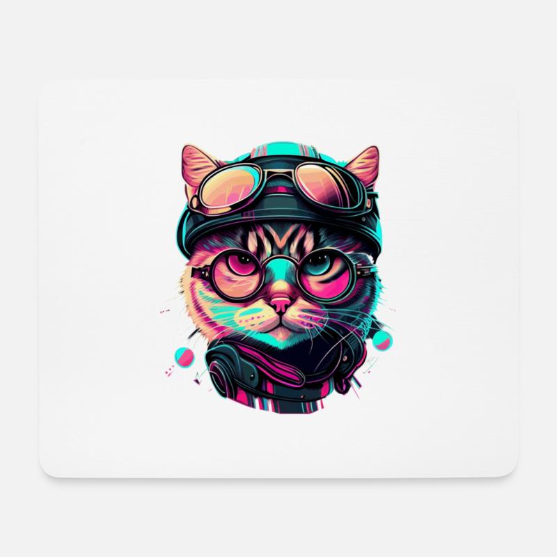 Rennfahrer Katze im Rainbow look als coole Vector - Mousepad (Querformat) - Weiß