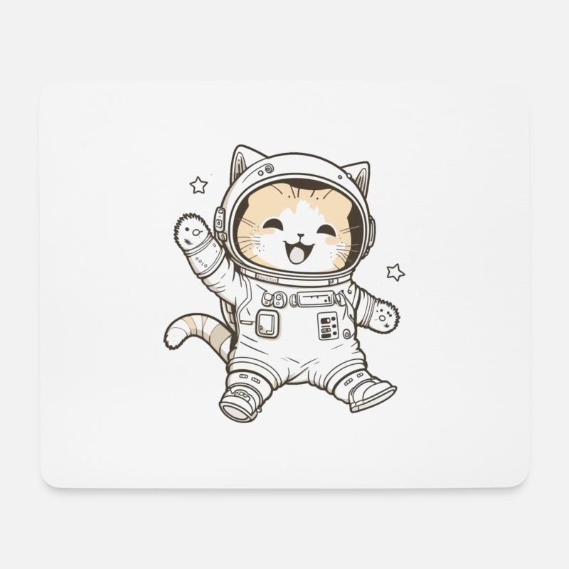Kawaii Niedliche Glückliche Astronautenkatze - Mousepad (Querformat) - Weiß
