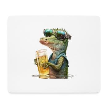 Cooles Krokodil mit Sonnenbrille mit Bier - Mousepad (Querformat) - Weiß - Vorne