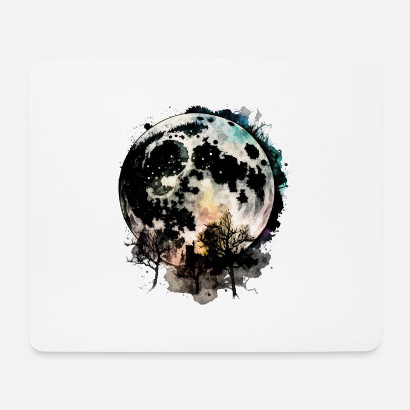 Mond Weltall Bäume - Mousepad (Querformat) - Weiß