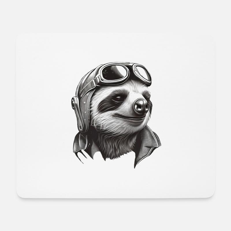Faultier cool mit Fliegerbrille - Mousepad (Querformat) - Weiß