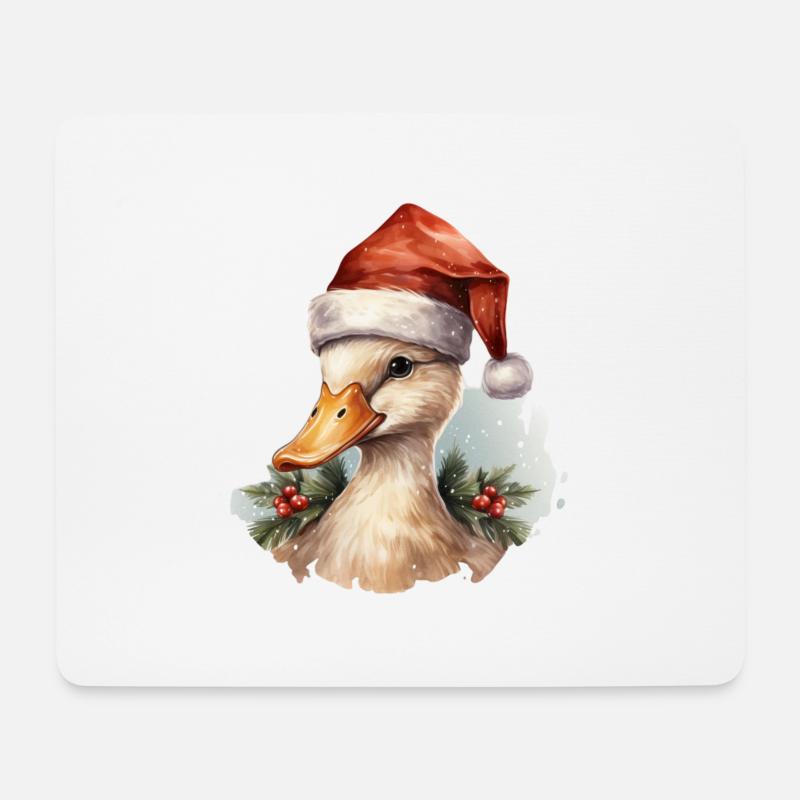 Ente mit Weihnachtsmütze, T-Shirt, Tasse - Mousepad (Querformat) - Weiß