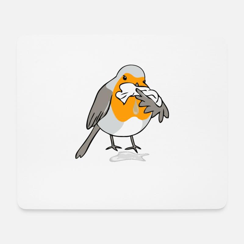 Rotzkehlchen hell Rotkehlchen hat Schnupfen - Mousepad (Querformat) - Weiß