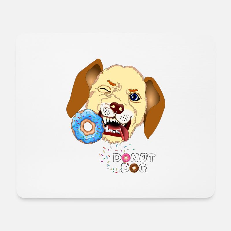 Hund beißt Donut - Mousepad (Querformat) - Weiß