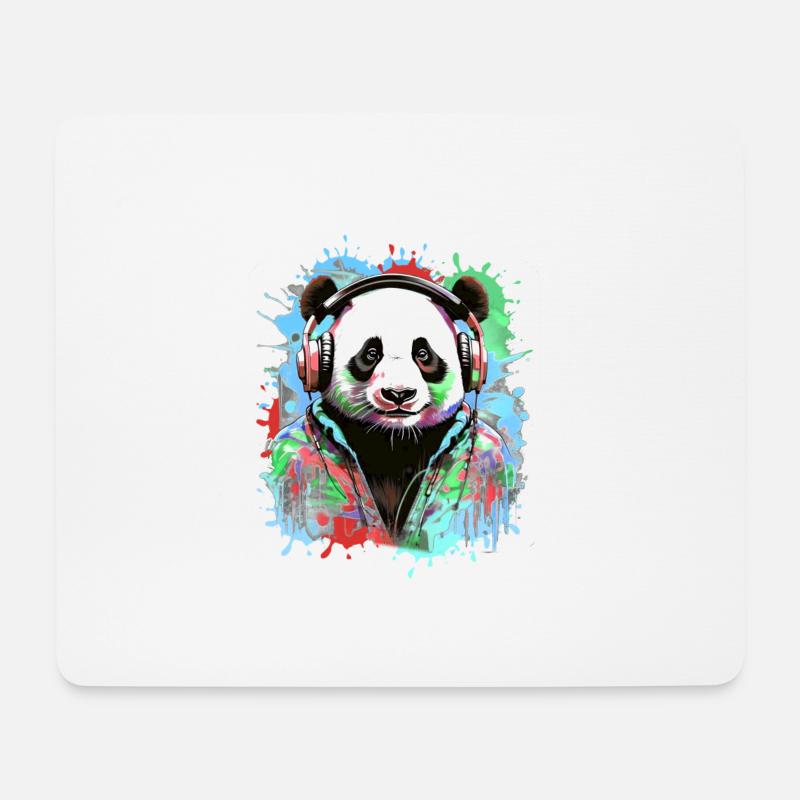 Panda, Kopfhörer,panda mit kopfhörer, illustration - Mousepad (Querformat) - Weiß