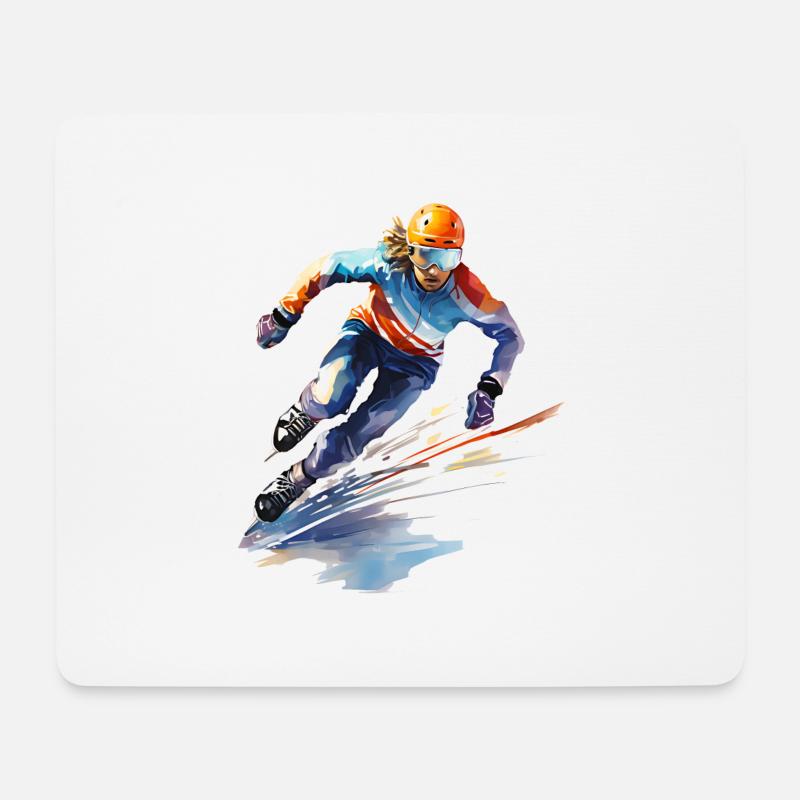 Eisschnelllauf: Eine rasante Fahrt auf dem Eis - Mousepad (Querformat) - Weiß