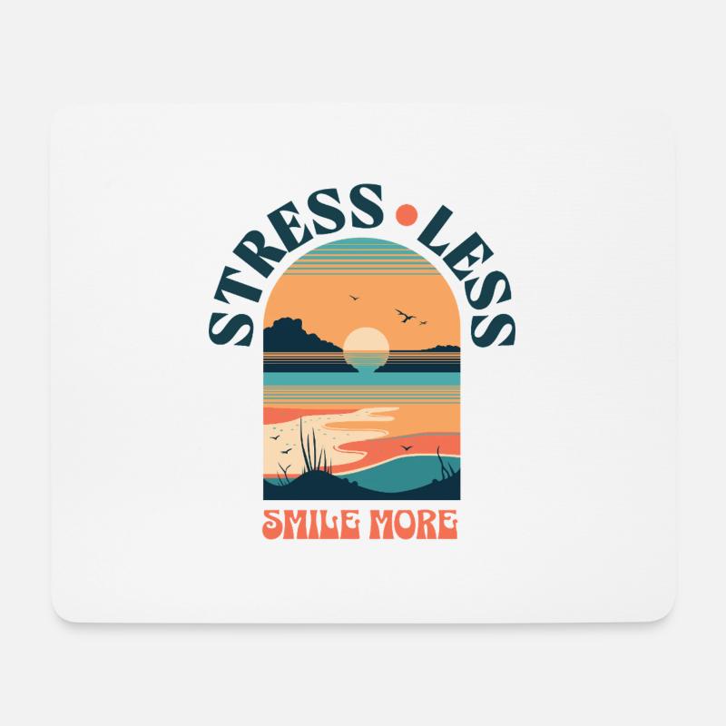 Stress Less Smile More Sonnenuntergang Retro-Stil - Mousepad (Querformat) - Weiß