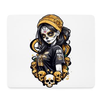 Sugar Skull Girl with Yellow Hat and Skulls - Mouse Pad (horizontal) - white - Front
