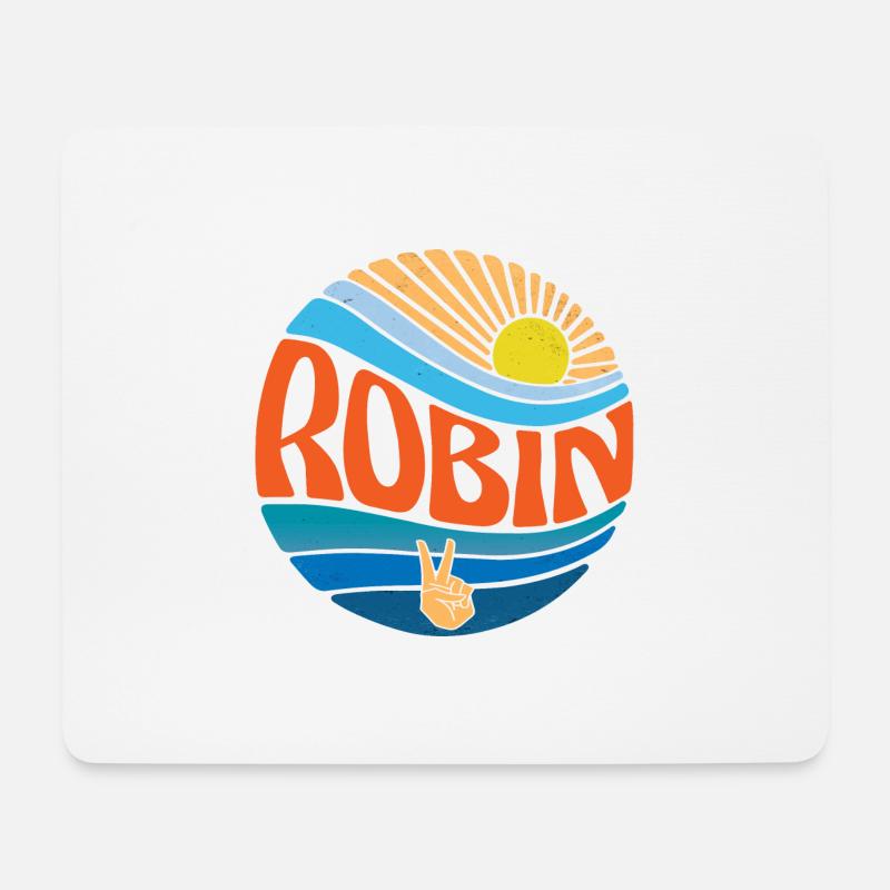 Robin Shirt Vintage Sunset Robin Groovy Tie Dye - Mousepad (Querformat) - Weiß