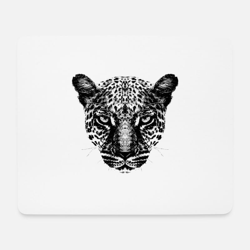 Leopard / Kopf / Schwarz - Mousepad (Querformat) - Weiß