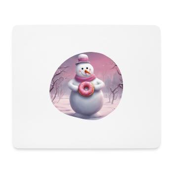 Schneemann mit Donut - Mousepad (Querformat) - Weiß - Vorne