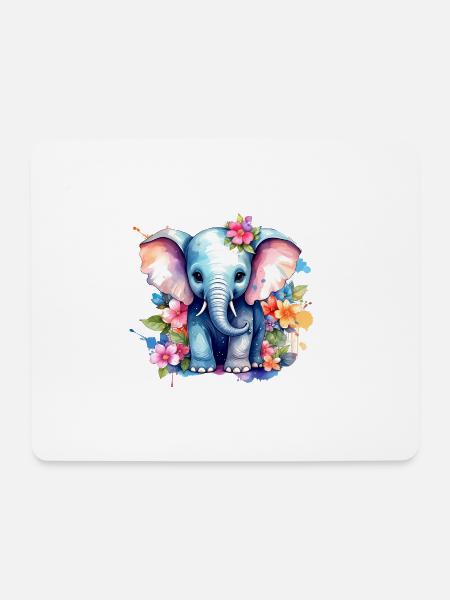 Elefant,Graffiti, bunt, Malerei,blumen - Mousepad (Querformat) - Weiß