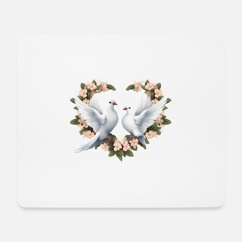 Herzblumenkranz mit Tauben - Mousepad (Querformat) - Weiß