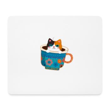 Cat, coffee cup, colorful, illustration, mug - Mouse Pad (horizontal) - white - Front