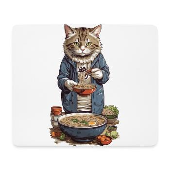 Asiatische Katze genießt Ramen Japanischer Style - Mousepad (Querformat) - Weiß - Vorne