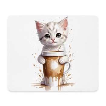 Cozy Kitten and Coffee Cup - Watercolor - Mouse Pad (horizontal) - white - Front