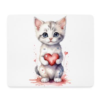 Purrfect Love - Chat avec coeur Aquarelle - Tapis de souris (format paysage) - blanc - Devant