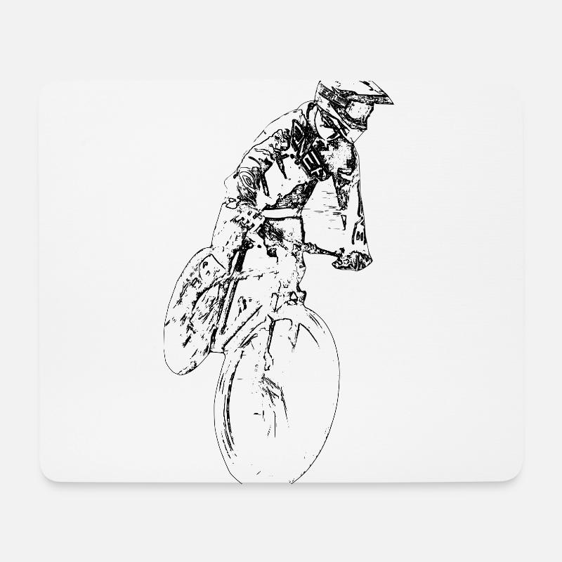 Mountainbiker, der Downhill fährt - Mousepad (Querformat) - Weiß