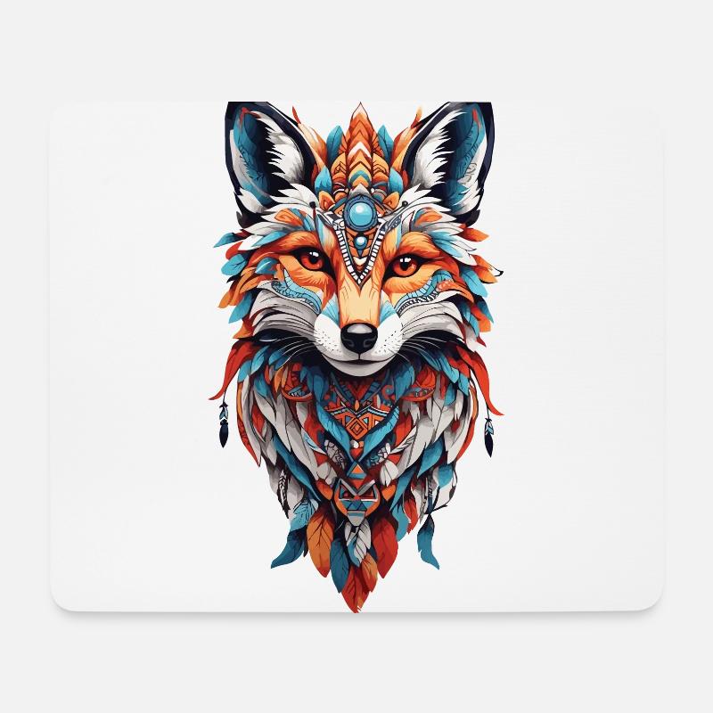 Spirituel indien Fox Feather Design Boho Style - Tapis de souris (format paysage) - blanc